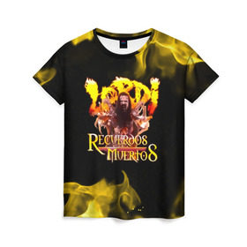 Женская футболка 3D с принтом Recuerdos Muertos в Екатеринбурге, 100% полиэфир ( синтетическое хлопкоподобное полотно) | прямой крой, круглый вырез горловины, длина до линии бедер | глэм | группа | метал | монстры | рок | хард | хардрок | хэви | хэвиметал | шок | шокрок