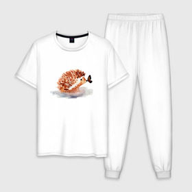 Мужская пижама хлопок с принтом Ёжик в Екатеринбурге, 100% хлопок | брюки и футболка прямого кроя, без карманов, на брюках мягкая резинка на поясе и по низу штанин
 | ежик