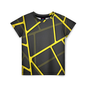 Детская футболка 3D с принтом Желтая сетка в Екатеринбурге, 100% гипоаллергенный полиэфир | прямой крой, круглый вырез горловины, длина до линии бедер, чуть спущенное плечо, ткань немного тянется | Тематика изображения на принте: yellow | абстракция | желтый | линия.line | сетка