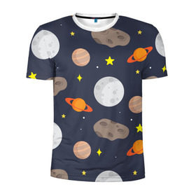 Мужская футболка 3D спортивная с принтом Луна в Екатеринбурге, 100% полиэстер с улучшенными характеристиками | приталенный силуэт, круглая горловина, широкие плечи, сужается к линии бедра | астероид | луна | метеорит | планета | сатурн | юпитер