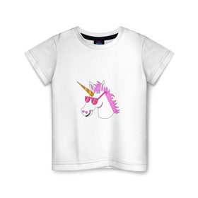 Детская футболка хлопок с принтом Единорог хипстер в Екатеринбурге, 100% хлопок | круглый вырез горловины, полуприлегающий силуэт, длина до линии бедер | едиорог | лошадь | очки | сказка | хипстер | чудо
