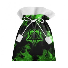 Подарочный 3D мешок с принтом HIM зеленое пламя в Екатеринбурге, 100% полиэстер | Размер: 29*39 см | 