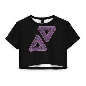Женская футболка 3D укороченная с принтом Треугольники Пенроуза в Екатеринбурге, 100% полиэстер | круглая горловина, длина футболки до линии талии, рукава с отворотами | иллюзия | невероятный | невозможный | несуществующий | треугольник | трибар