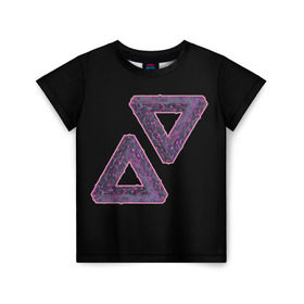 Детская футболка 3D с принтом Треугольники Пенроуза в Екатеринбурге, 100% гипоаллергенный полиэфир | прямой крой, круглый вырез горловины, длина до линии бедер, чуть спущенное плечо, ткань немного тянется | иллюзия | невероятный | невозможный | несуществующий | треугольник | трибар
