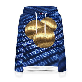 Женская толстовка 3D с принтом Bitcoin в Екатеринбурге, 100% полиэстер  | двухслойный капюшон со шнурком для регулировки, мягкие манжеты на рукавах и по низу толстовки, спереди карман-кенгуру с мягким внутренним слоем. | bitcoin | блокчейн | криптовалюта