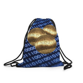 Рюкзак-мешок 3D с принтом Bitcoin в Екатеринбурге, 100% полиэстер | плотность ткани — 200 г/м2, размер — 35 х 45 см; лямки — толстые шнурки, застежка на шнуровке, без карманов и подкладки | bitcoin | блокчейн | криптовалюта