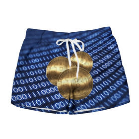 Женские шорты 3D с принтом Bitcoin в Екатеринбурге, 100% полиэстер | прямой крой, два кармана без застежек по бокам. Мягкая трикотажная резинка на поясе, внутри которой широкие завязки. Длина до середины бедра | bitcoin | блокчейн | криптовалюта