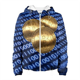 Женская куртка 3D с принтом Bitcoin в Екатеринбурге, ткань верха — 100% полиэстер, подклад — флис | прямой крой, подол и капюшон оформлены резинкой с фиксаторами, два кармана без застежек по бокам, один большой потайной карман на груди. Карман на груди застегивается на липучку | bitcoin | блокчейн | криптовалюта