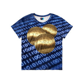 Детская футболка 3D с принтом Bitcoin в Екатеринбурге, 100% гипоаллергенный полиэфир | прямой крой, круглый вырез горловины, длина до линии бедер, чуть спущенное плечо, ткань немного тянется | bitcoin | блокчейн | криптовалюта