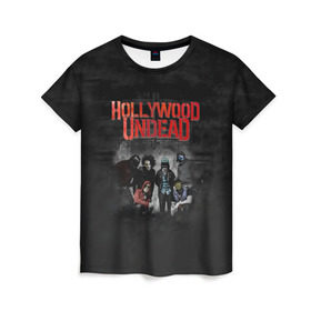 Женская футболка 3D с принтом Группа Hollywood Undead в Екатеринбурге, 100% полиэфир ( синтетическое хлопкоподобное полотно) | прямой крой, круглый вырез горловины, длина до линии бедер | 
