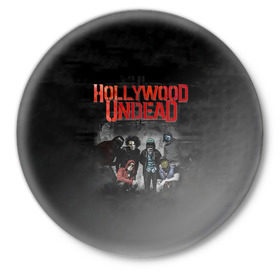 Значок с принтом Группа Hollywood Undead в Екатеринбурге,  металл | круглая форма, металлическая застежка в виде булавки | Тематика изображения на принте: 