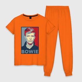 Женская пижама хлопок с принтом David Bowie в Екатеринбурге, 100% хлопок | брюки и футболка прямого кроя, без карманов, на брюках мягкая резинка на поясе и по низу штанин | Тематика изображения на принте: bowie | david | альтернативный | арт | боуи | глэм | джаз | дэвид | музыка | музыкант | певец | поп | попрок | психоделический | рок | соул | хард | хардрок | экспериментальный | электронная | эмбиент