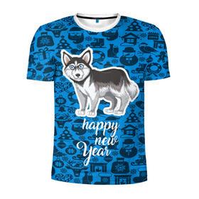 Мужская футболка 3D спортивная с принтом Хаски(новый год) в Екатеринбурге, 100% полиэстер с улучшенными характеристиками | приталенный силуэт, круглая горловина, широкие плечи, сужается к линии бедра | christmas | new year | santa | год собаки | дед мороз | елка | елочки | новогодний | новый год | рождество | сантаклаус | снег | снежинки | собака