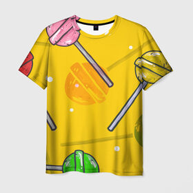 Мужская футболка 3D с принтом Чупа-Чупс в Екатеринбурге, 100% полиэфир | прямой крой, круглый вырез горловины, длина до линии бедер | конфеты | леденец | паттерн | сладость | узор | чупа чупс