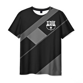 Мужская футболка 3D с принтом FC Barcelona gray collection в Екатеринбурге, 100% полиэфир | прямой крой, круглый вырез горловины, длина до линии бедер | Тематика изображения на принте: fc barcelona | мяч | спорт | футбол | чеппионат