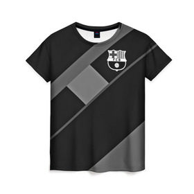 Женская футболка 3D с принтом FC Barcelona gray collection в Екатеринбурге, 100% полиэфир ( синтетическое хлопкоподобное полотно) | прямой крой, круглый вырез горловины, длина до линии бедер | Тематика изображения на принте: fc barcelona | мяч | спорт | футбол | чеппионат