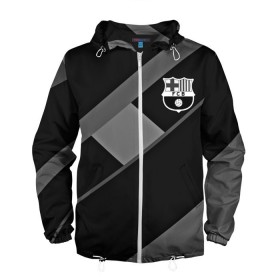 Мужская ветровка 3D с принтом FC Barcelona gray collection в Екатеринбурге, 100% полиэстер | подол и капюшон оформлены резинкой с фиксаторами, два кармана без застежек по бокам, один потайной карман на груди | Тематика изображения на принте: fc barcelona | мяч | спорт | футбол | чеппионат