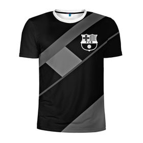 Мужская футболка 3D спортивная с принтом FC Barcelona gray collection в Екатеринбурге, 100% полиэстер с улучшенными характеристиками | приталенный силуэт, круглая горловина, широкие плечи, сужается к линии бедра | Тематика изображения на принте: fc barcelona | мяч | спорт | футбол | чеппионат