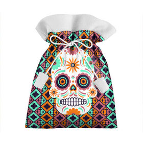 Подарочный 3D мешок с принтом Цветочный череп в Екатеринбурге, 100% полиэстер | Размер: 29*39 см | Тематика изображения на принте: skull | мексика | орнамент | узоры | цветы | череп