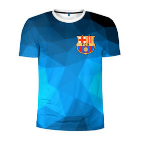 Мужская футболка 3D спортивная с принтом FC Barcelona blue polygon 2018 в Екатеринбурге, 100% полиэстер с улучшенными характеристиками | приталенный силуэт, круглая горловина, широкие плечи, сужается к линии бедра | Тематика изображения на принте: fc barcelona | мяч | спорт | футбол | чеппионат 