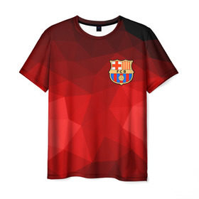 Мужская футболка 3D с принтом FC Barcelona red polygon 2018 в Екатеринбурге, 100% полиэфир | прямой крой, круглый вырез горловины, длина до линии бедер | Тематика изображения на принте: fc barcelona | мяч | спорт | футбол | чеппионат