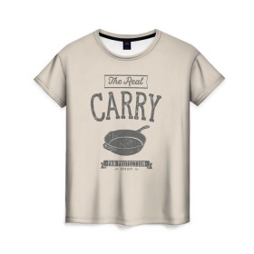Женская футболка 3D с принтом The Real Carry - Pan Protectio в Екатеринбурге, 100% полиэфир ( синтетическое хлопкоподобное полотно) | прямой крой, круглый вырез горловины, длина до линии бедер | battlegrounds | playerunknowns | pubg | пубг | сковородка