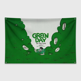 Флаг-баннер с принтом Монстр Green Day в Екатеринбурге, 100% полиэстер | размер 67 х 109 см, плотность ткани — 95 г/м2; по краям флага есть четыре люверса для крепления | american idiot | green day | альтернативный | билли джо армстронг | грин дей | группа | зелёный день | майк дёрнт | музыка | надпись | панк | поп | поппанк | рок | тре кул