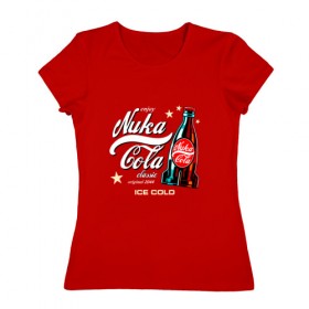 Женская футболка хлопок с принтом Nuka-Cola Corporation в Екатеринбурге, 100% хлопок | прямой крой, круглый вырез горловины, длина до линии бедер, слегка спущенное плечо | fallout | nuka cola corporation