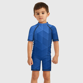 Детский купальный костюм 3D с принтом trianse blue в Екатеринбурге, Полиэстер 85%, Спандекс 15% | застежка на молнии на спине | Тематика изображения на принте: abstraction | абстракция | геометрия | грани | полигоны | сочетания | треугольники