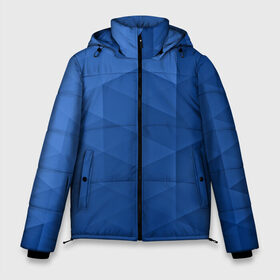 Мужская зимняя куртка 3D с принтом trianse blue в Екатеринбурге, верх — 100% полиэстер; подкладка — 100% полиэстер; утеплитель — 100% полиэстер | длина ниже бедра, свободный силуэт Оверсайз. Есть воротник-стойка, отстегивающийся капюшон и ветрозащитная планка. 

Боковые карманы с листочкой на кнопках и внутренний карман на молнии. | Тематика изображения на принте: abstraction | абстракция | геометрия | грани | полигоны | сочетания | треугольники