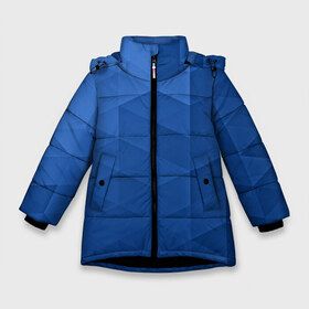 Зимняя куртка для девочек 3D с принтом trianse blue в Екатеринбурге, ткань верха — 100% полиэстер; подклад — 100% полиэстер, утеплитель — 100% полиэстер. | длина ниже бедра, удлиненная спинка, воротник стойка и отстегивающийся капюшон. Есть боковые карманы с листочкой на кнопках, утяжки по низу изделия и внутренний карман на молнии. 

Предусмотрены светоотражающий принт на спинке, радужный светоотражающий элемент на пуллере молнии и на резинке для утяжки. | Тематика изображения на принте: abstraction | абстракция | геометрия | грани | полигоны | сочетания | треугольники