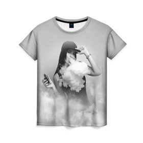 Женская футболка 3D с принтом Vape girl в Екатеринбурге, 100% полиэфир ( синтетическое хлопкоподобное полотно) | прямой крой, круглый вырез горловины, длина до линии бедер | 