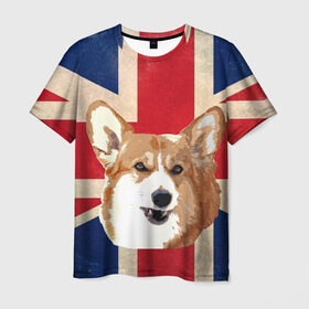 Мужская футболка 3D с принтом Королевский корги в Екатеринбурге, 100% полиэфир | прямой крой, круглый вырез горловины, длина до линии бедер | англия | великобритания | вельш корги | корги | корги пемброк | королева | пемброк | собака | флаг