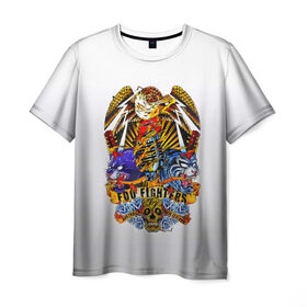 Мужская футболка 3D с принтом Foo Fighters, орел и тигры в Екатеринбурге, 100% полиэфир | прямой крой, круглый вырез горловины, длина до линии бедер | 