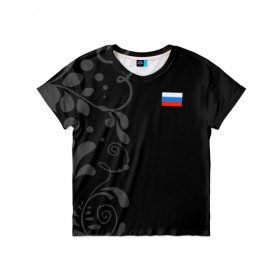 Детская футболка 3D с принтом Russia - Black collection в Екатеринбурге, 100% гипоаллергенный полиэфир | прямой крой, круглый вырез горловины, длина до линии бедер, чуть спущенное плечо, ткань немного тянется | 0x000000123 | black collection | russia | россия