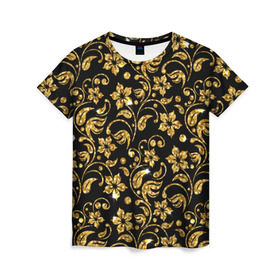 Женская футболка 3D с принтом Люкс в Екатеринбурге, 100% полиэфир ( синтетическое хлопкоподобное полотно) | прямой крой, круглый вырез горловины, длина до линии бедер | diamond | flowers | gold | golden | блеск | богатство | бриллиант | злато | золото | орнамент | узор | цветы