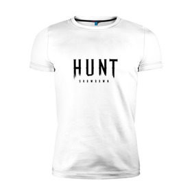 Мужская футболка премиум с принтом Hunt: Showdown Black Logo в Екатеринбурге, 92% хлопок, 8% лайкра | приталенный силуэт, круглый вырез ворота, длина до линии бедра, короткий рукав | Тематика изображения на принте: crytek | game | hunt | hunt: showdown | hunter | monsters | showdown | игра | крайтек | охота | столкновение
