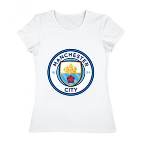 Женская футболка хлопок с принтом Manchester City в Екатеринбурге, 100% хлопок | прямой крой, круглый вырез горловины, длина до линии бедер, слегка спущенное плечо | citi | city | manchester | siti | англия | болельщик | горожане | гостевая | манчестер | сити | фанат | форма | футбольная