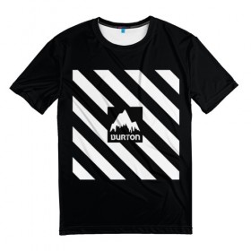 Мужская футболка 3D с принтом Burton в Екатеринбурге, 100% полиэфир | прямой крой, круглый вырез горловины, длина до линии бедер | off whit x burton x vogue collaboration | линии | полосы | чб | черно белые | черно белый | чернобелые