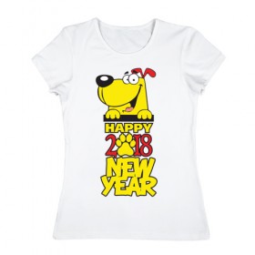 Женская футболка хлопок с принтом Happy New Year в Екатеринбурге, 100% хлопок | прямой крой, круглый вырез горловины, длина до линии бедер, слегка спущенное плечо | 