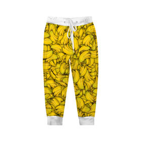 Детские брюки 3D с принтом Бананы в Екатеринбурге, 100% полиэстер | манжеты по низу, эластичный пояс регулируется шнурком, по бокам два кармана без застежек, внутренняя часть кармана из мелкой сетки | banana | vegan | банан | веган | желтый | паттерн | текстура | фрукт