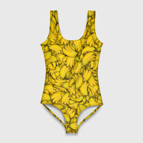 Купальник-боди 3D с принтом Бананы в Екатеринбурге, 82% полиэстер, 18% эластан | Круглая горловина, круглый вырез на спине | banana | vegan | банан | веган | желтый | паттерн | текстура | фрукт
