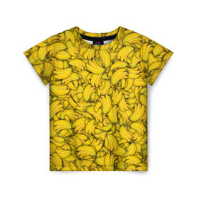 Детская футболка 3D с принтом Бананы в Екатеринбурге, 100% гипоаллергенный полиэфир | прямой крой, круглый вырез горловины, длина до линии бедер, чуть спущенное плечо, ткань немного тянется | Тематика изображения на принте: banana | vegan | банан | веган | желтый | паттерн | текстура | фрукт