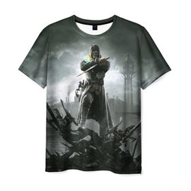 Мужская футболка 3D с принтом Dishonored 2 в Екатеринбурге, 100% полиэфир | прямой крой, круглый вырез горловины, длина до линии бедер | Тематика изображения на принте: dunwall | дануолл | корво аттано