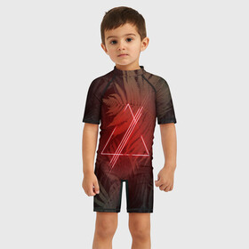 Детский купальный костюм 3D с принтом Neon light в Екатеринбурге, Полиэстер 85%, Спандекс 15% | застежка на молнии на спине | неон | папоротник | треугольник