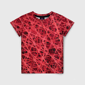 Детская футболка 3D с принтом Сетка в Екатеринбурге, 100% гипоаллергенный полиэфир | прямой крой, круглый вырез горловины, длина до линии бедер, чуть спущенное плечо, ткань немного тянется | Тематика изображения на принте: красный | модные | пластик | сети | сетка | текстура | цвет