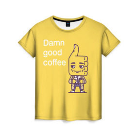 Женская футболка 3D с принтом Чертовски хороший кофе в Екатеринбурге, 100% полиэфир ( синтетическое хлопкоподобное полотно) | прямой крой, круглый вырез горловины, длина до линии бедер | fbi | fагент купер | twin peaks | лайк | лойс | луцк | палец вверх | смайлик | твин пикс | человечек