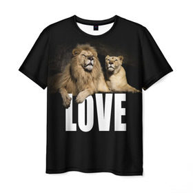 Мужская футболка 3D с принтом LOVE в Екатеринбурге, 100% полиэфир | прямой крой, круглый вырез горловины, длина до линии бедер | влюблённые | дикая кошка | животные | лев | львица | любовь | пара | природа | свадьба