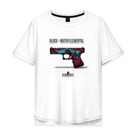 Мужская футболка хлопок Oversize с принтом Glock - Water Elemental в Екатеринбурге, 100% хлопок | свободный крой, круглый ворот, “спинка” длиннее передней части | cs go | global offensive | глок | каэс | контр страйк | контра | кс | оружие | пистолет | скин