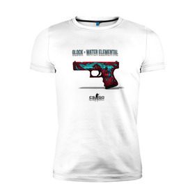 Мужская футболка премиум с принтом Glock - Water Elemental в Екатеринбурге, 92% хлопок, 8% лайкра | приталенный силуэт, круглый вырез ворота, длина до линии бедра, короткий рукав | cs go | global offensive | глок | каэс | контр страйк | контра | кс | оружие | пистолет | скин